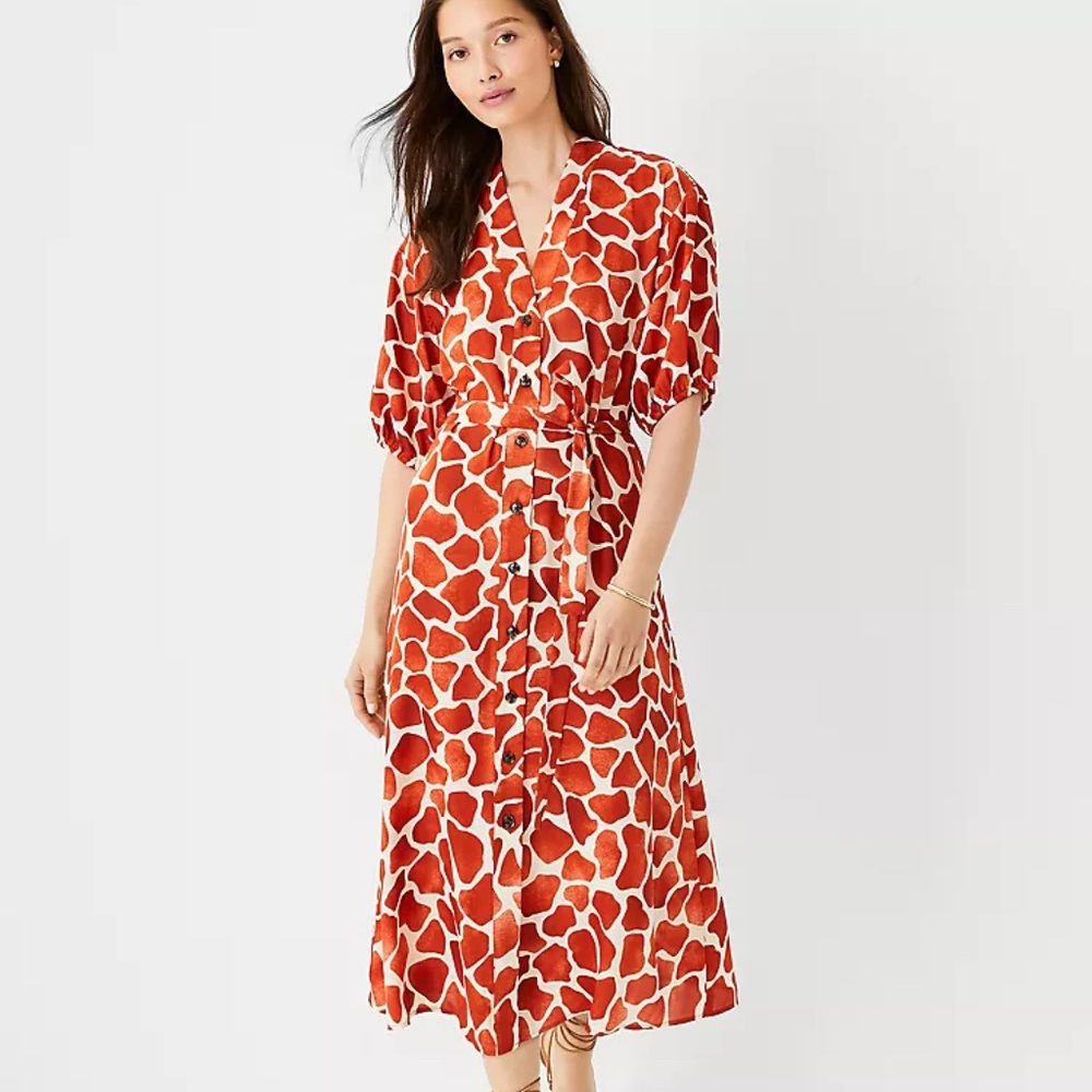Ann Taylor Giraffe Puff Sleeve Pocket Shirtdress